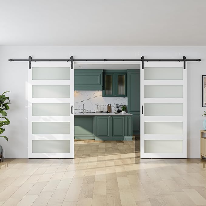 SmartStandard 84 x 84 in Glass Barn Door by SMARTSTANDARD