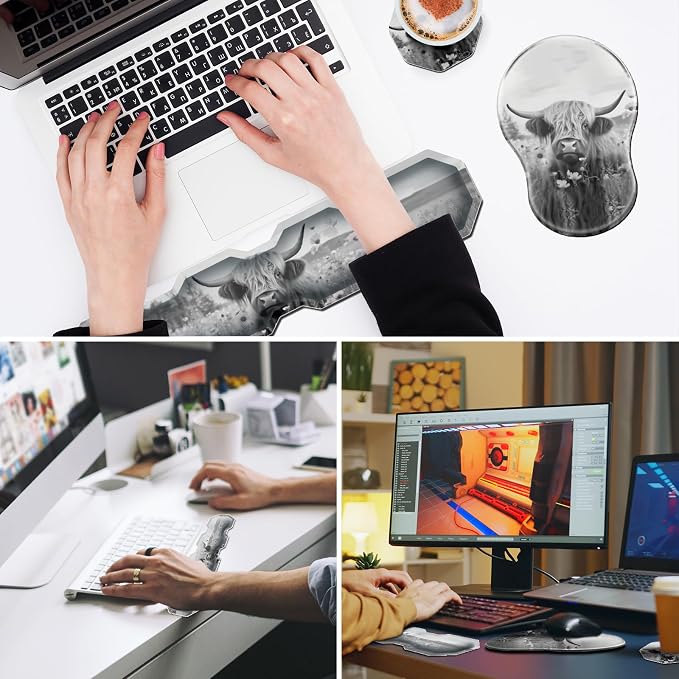 Ergonomic Mouse Pad with Wrist Support and Keyboard Wrist Rest Set + Coaster - Image 7