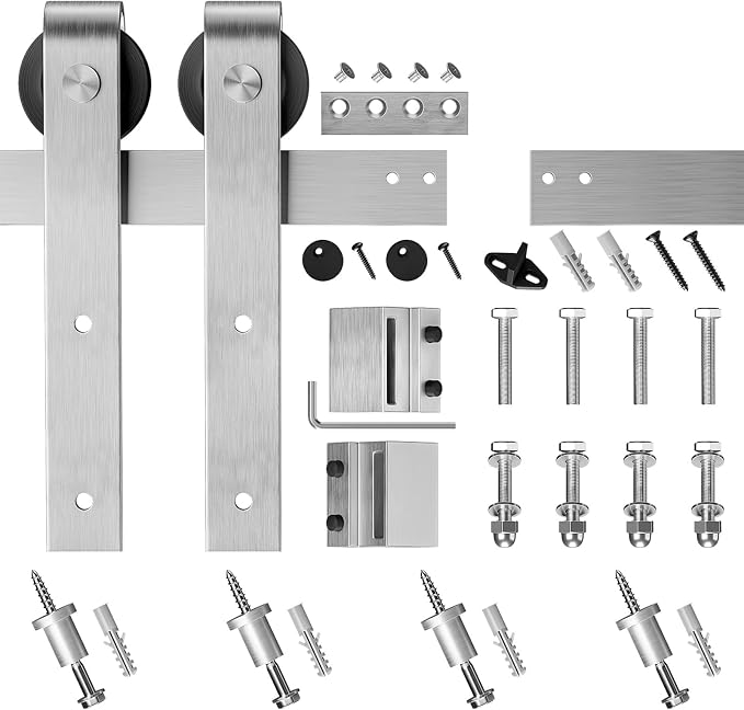 SMARTSTANDARD 5 Feet Brushed Nickel Barn Door Hardware Kit-Heavy Duty Sliding - Image 7