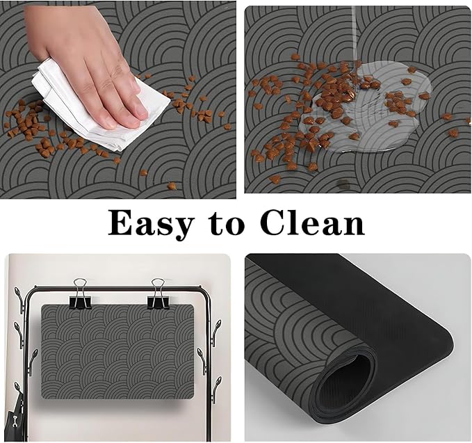 Dog Food Mat for Floors, Absorbent and Quick-Drying Pet Cat Food Mat,Anti-Fouling and Easy-to-Clean Pet Feeding Mat,Dog Bowl Mats for Messy Drinking Water Bowls.16x24inch Boho Style