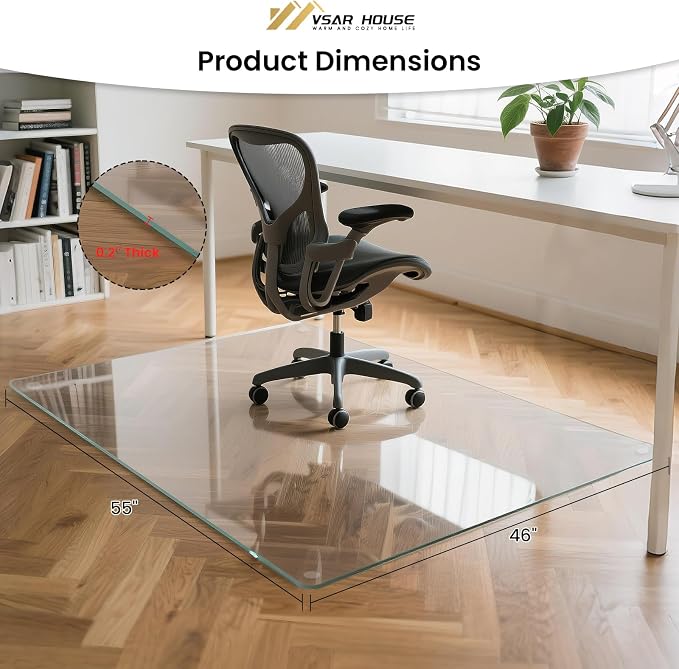 55"x46" Tempered Glass Chair Mat, Heavy Duty Glass Office Floor Mat - Image 2