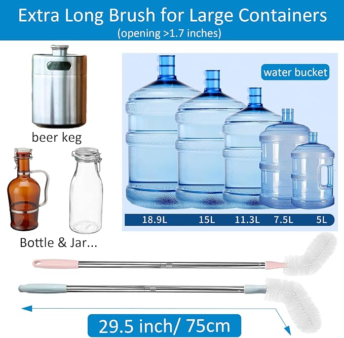 2 Pack 29.5" Bottle Brush Extra Long Stainless Steel Bottle Brushes Bendable - Image 5