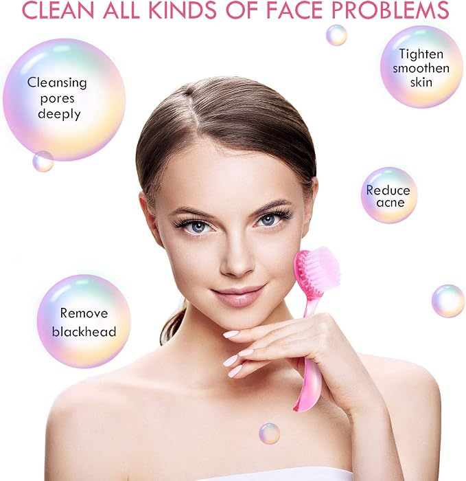 3 Pieces Facial Cleansing Brush Acrylic Handle Face Scrubbers Soft Bristle - Image 2