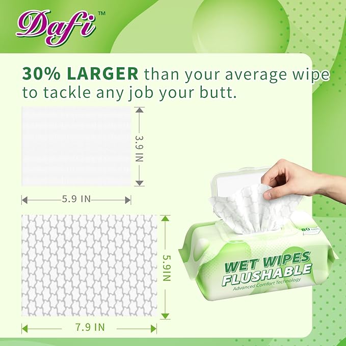 DAFI Flushable Wipes for Adult Wet Wipes, Total 240 Unscented Toilet Wipes - Image 3