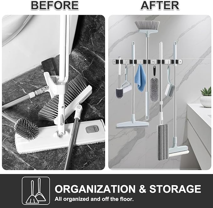 Broom Holder Wall Mount, Broom Organizer Wall Mount Stainless Steel Broom and - Image 2