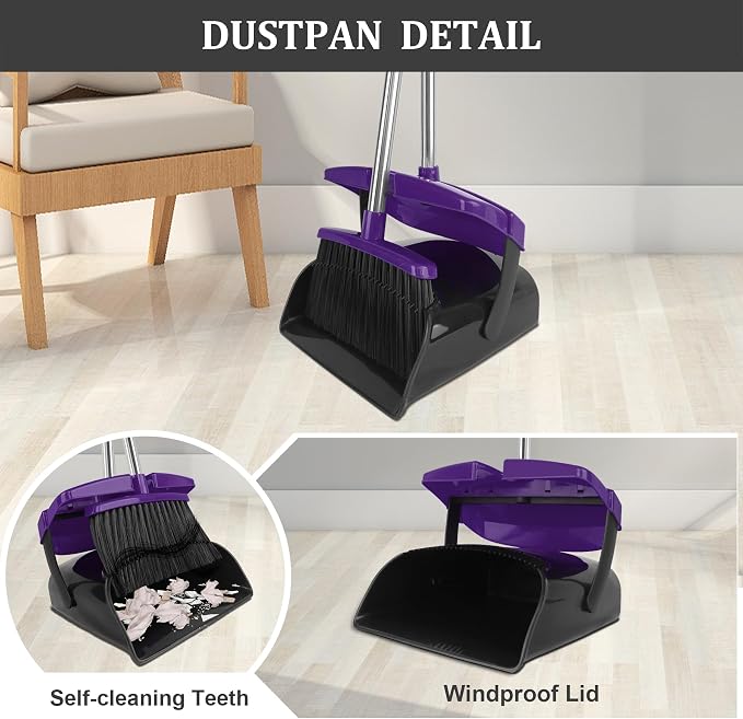 Broom and Dustpan Set, Windproof and Self-Cleaning Teeth - Image 3