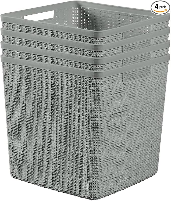 Curver Set of 4 Jute Large Cube Decorative Plastic Organization and Storage by Curver
