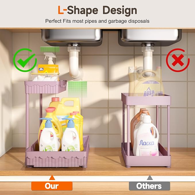 3 Pack Multi-Purpose Under Sink Organizers and Storage, 2026 L-Shaped Pull Out - Image 2