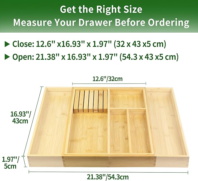 VaeFae Bamboo Kitchen Drawer Organizer, Wooden Utensil Tray - Image 3