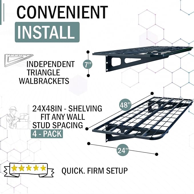 2-Pack 2x4ft Garage Wall Shelves, 2 Shelf Total 8 ft Garage Shelving Wall - Image 4