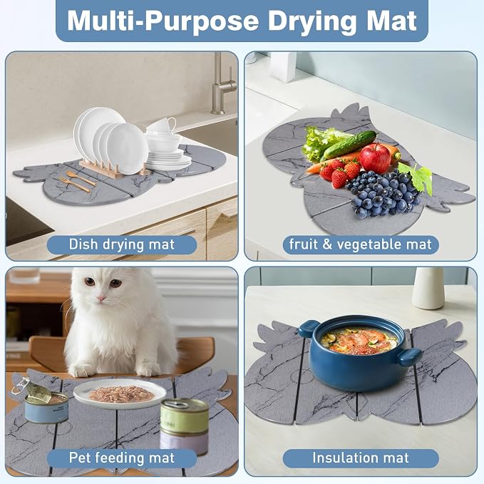 Large Stone Dish Drying Mat for Kitchen Counter, Owl Shape Design Drying Pads - Image 5