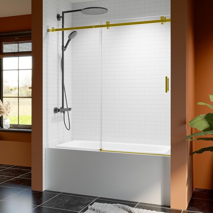 56-60 Inch Frameless Sliding Shower Door, 5/16" Clear Tempered Glass Bathtub by EZONTEQ