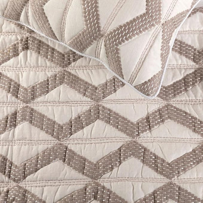 The HomeCentric Ivory Bed Runner Without Pillow Cover, CA King Size 86"x18" Decorative Bed Runner, Ivory & Taupe Linen Bed Scarf in Quilted Pattern & Linen Embroidery - Pattern Flatter