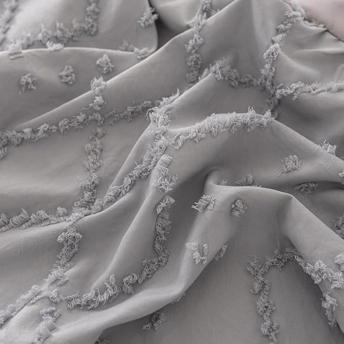 Bed Skirt Full Size Ruffled Bed Skirt with Split Corners, 14 Inch Drop Dust Ruffle Bed Skirts with Platform, Boho Tufted Shabby Chic Full Size Bed Skirts, Light Grey
