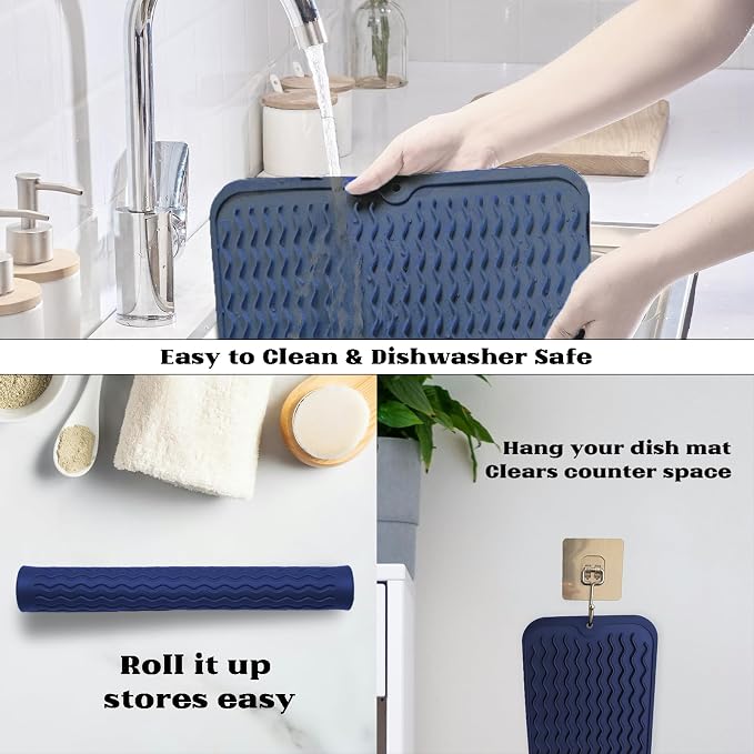 ZLR Silicone Dish Drying Mat for Kitchen Counter, Eco-Friendly Fast Dry Dish Mat - Image 4