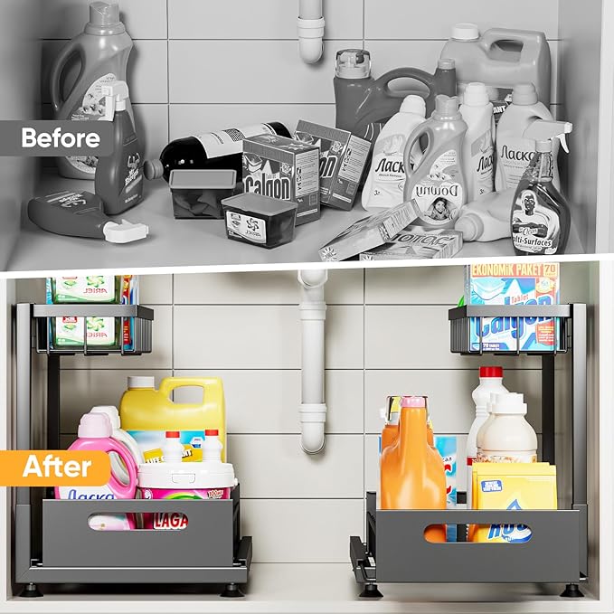 Under Sink Organizer Storage 2-Tier Premium Metal Pull-Out Kitchen Cabinet - Image 3