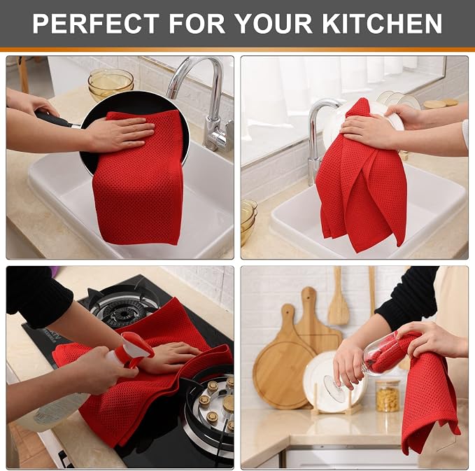 Kitinjoy 100% Cotton Waffle Weave Kitchen Hand Towels - Image 4