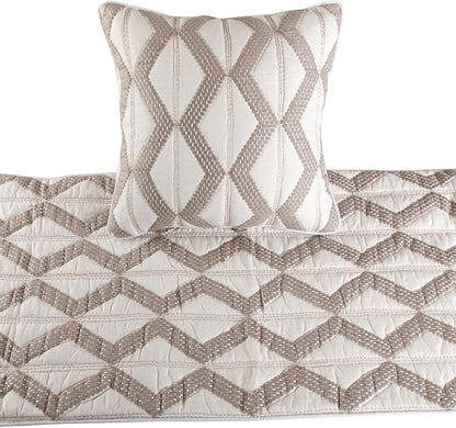 The HomeCentric Ivory Bed Runner Without Pillow Cover, CA King Size 86"x18" Decorative Bed Runner, Ivory & Taupe Linen Bed Scarf in Quilted Pattern & Linen Embroidery - Pattern Flatter