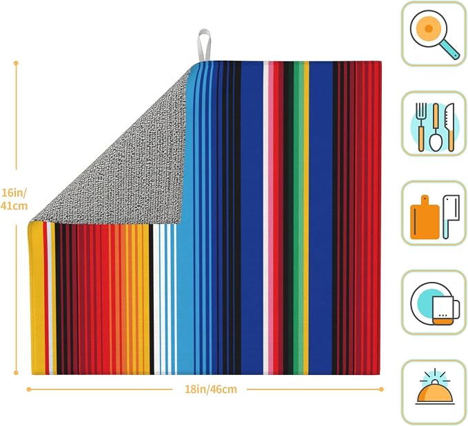 Rainbow Colorful Stripe Kitchen Drying Mat Mexican Microfiber Dish Drainer Mat - Image 4