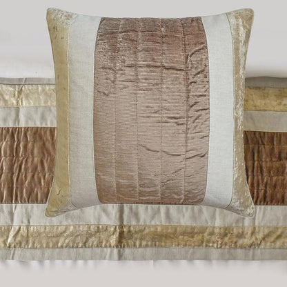 The HomeCentric King/Queen/Twin Beige Designer King 90"x18" Bed Runner with Two Pillow Cover, Velvet & Patchwork Bed Scarf on Velvet Fabric - Luxe Velvet Lines