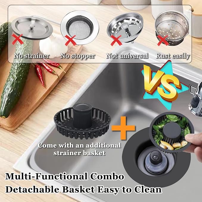 3 in 1 Kitchen Sink Stopper, Pop Up Kitchen Sink Drain Strainer, - Image 3