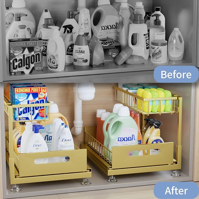 Under Sink Organizer Storage 2-Tier Premium Metal Pull-Out Kitchen Cabinet - Image 2