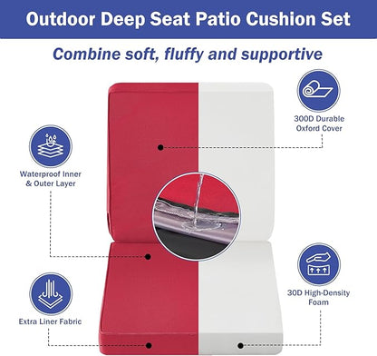 Outdoor Chair Cushions, Christmas Red Patio Chair Cushions 24x24x4 Inch, Waterproof Outdoor Cushions with Removable Cover for Sofa, Fade Resistant Patio Cushions for Outdoor Furniture