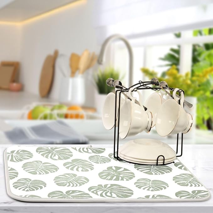 Green Palm Monstera Leaves Dish Drying Mat - Image 5