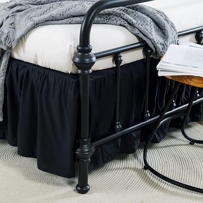 Bed Skirt Twin Size Ruffled Bed Skirt with Split Corners, 14 Inch Drop Dust Ruffle Bed Skirts with Platform, Black
