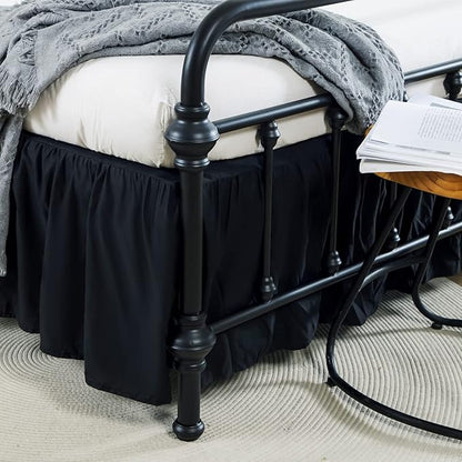 Bed Skirt Twin Size Ruffled Bed Skirt with Split Corners, 14 Inch Drop Dust Ruffle Bed Skirts with Platform, Black