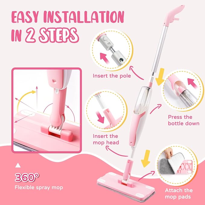 Pink Mini Spray Mop for Toddler-Girls Montessori Cleaning Toy That Real Spray - Image 8