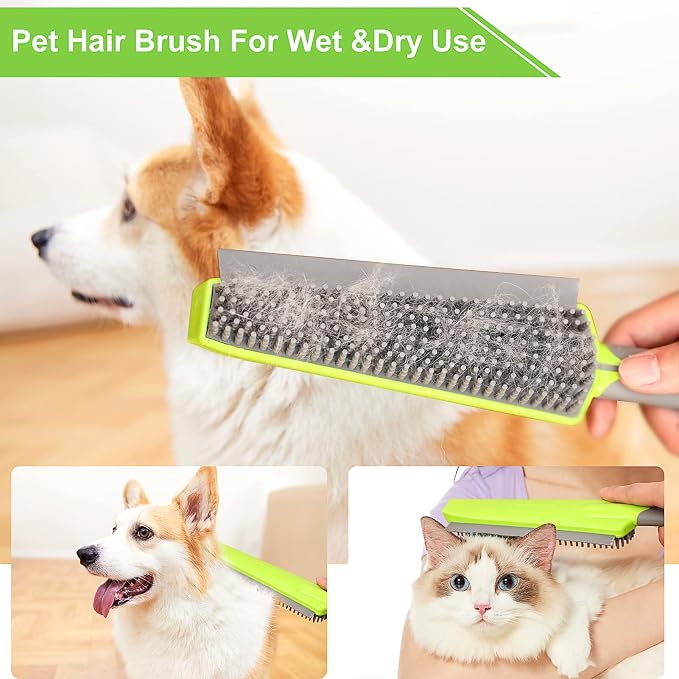 Rubber Broom with Squeegee for Carpet Pet Hair Remover, 57 inch Long Handled - Image 3