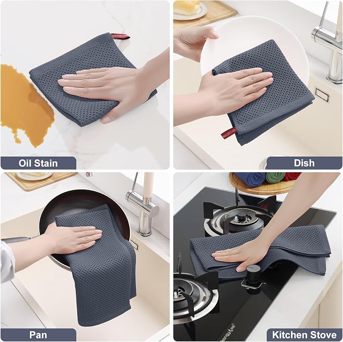 Homaxy 100% Cotton Kitchen Towels and Dishcloths Set, 12 x 12 Inches and 13 x - Image 5