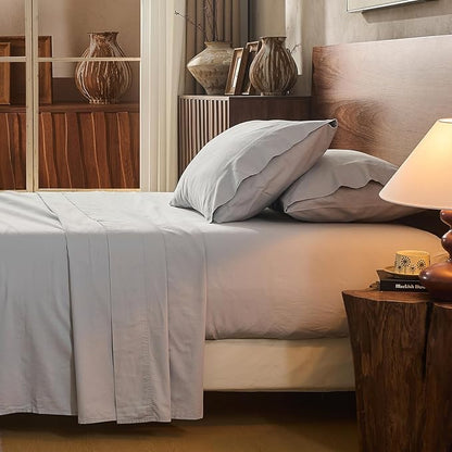100% Linen Sheet Set King Size Extra Deep Pocket Fits 18-24 Inch Mattress, Breathable & Soft, Smooth 4-Piece Set for Thick Mattresses Hotel Luxury Bedding（King, Grey）