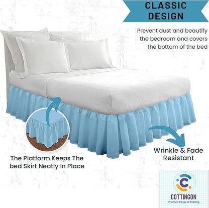 Cottingon Ruffled Bed Skirt with Split Corners-Dust Ruffle - 12" Drop 100% Microfiber Soft,Sheen & Luxurious Look - Bed Skirts (Light Blue -Full)
