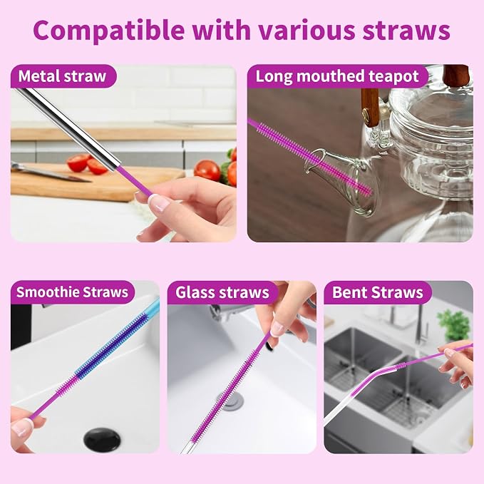 2Pcs Silicone Straw Cleaner Brush, 9.84in Reusable Straw Cleaner - Image 6
