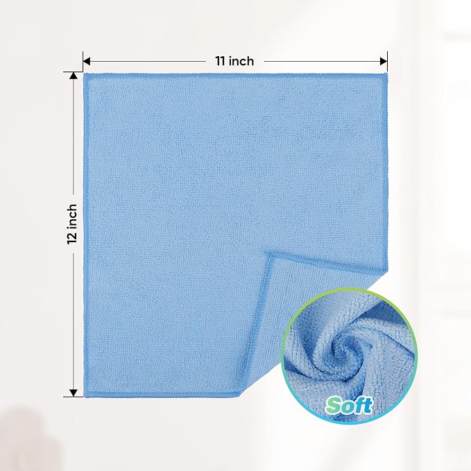 HOMEXCEL Blue Microfiber Cleaning Cloth, 24 Pack Absorbent Cleaning Rags - Image 2