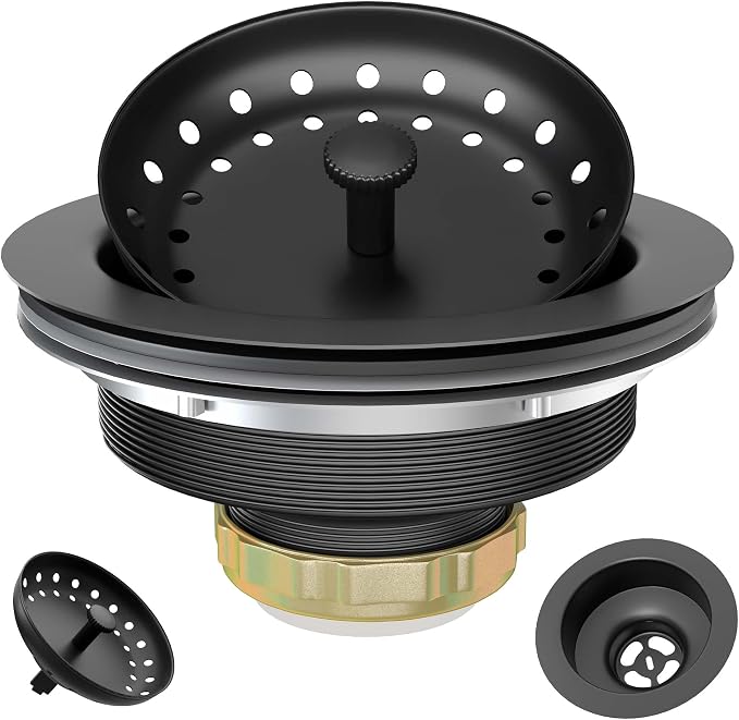 Black Sink Drain 3-1/2 Inch Matte Black Kitchen Sink Drain Strainer Assembly Kit by Exakey