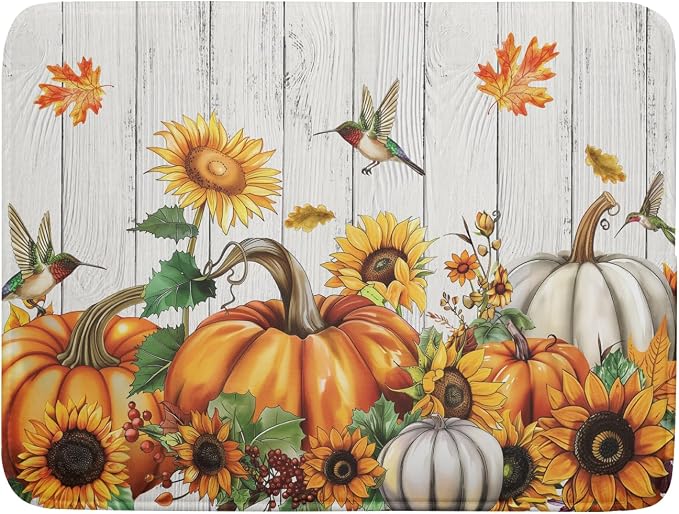 Fall Sunflower Maple Leaves Dish Drying Mat by Kawani