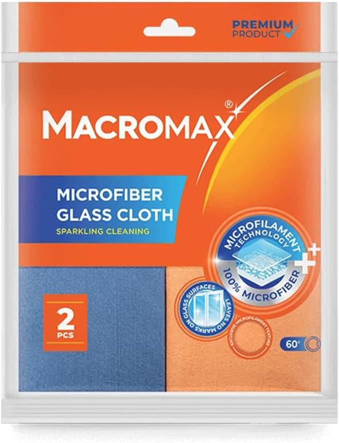 Microfiber Glass Cloth 2‑Pack – Lint‑Free, Reusable Window & Mirror Wipes by Macromax