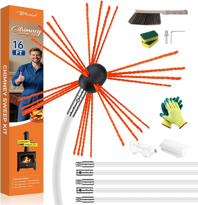 Bluesea 16 Feet Chimney Sweep Kit, Ergonomic Chimney Cleaning System by Bluesea