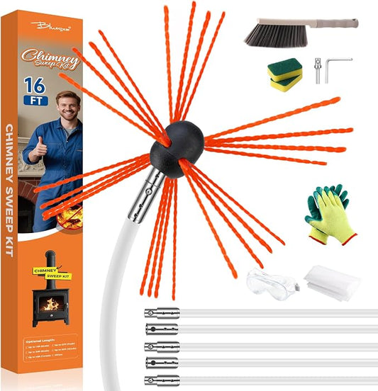 Bluesea 16 Feet Chimney Sweep Kit, Ergonomic Chimney Cleaning System by Bluesea