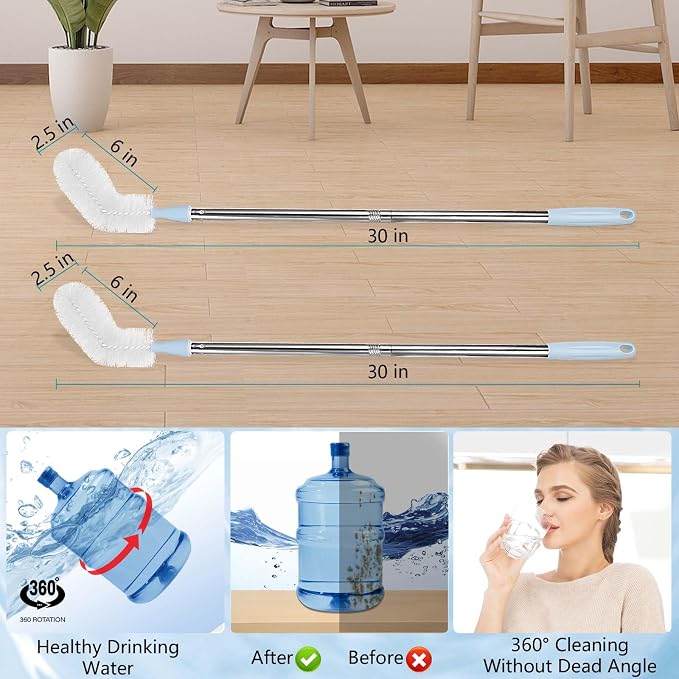 2-Pack 28’ Long Bottle Brush, 3 and 5 Gallon Bottle Cleaning Brush, Water - Image 2