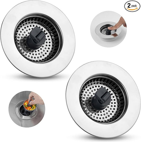 Hibbent 2 Pack 3 in 1 Kitchen Sink Drain Strainer, Stainless Steel Wrapped by Hibbent