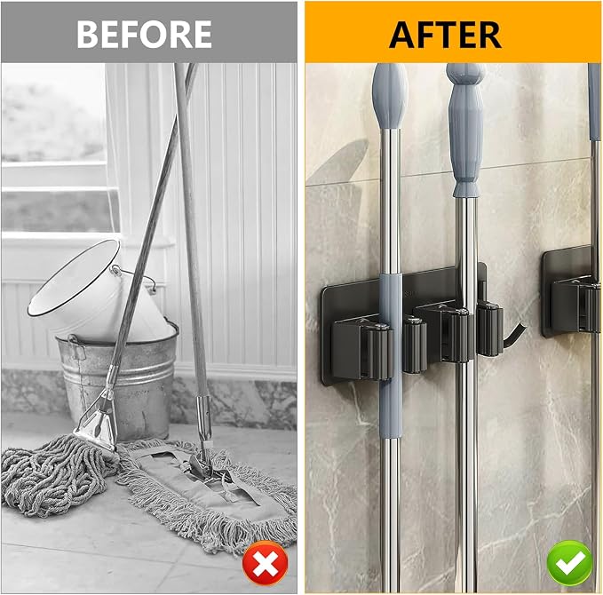 Broom Holder Wall Mount No Drill, Broom and Mop Organizer Wall Hanging Heavy - Image 4