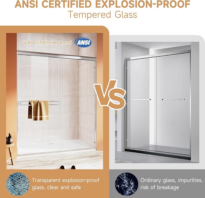 Shower Door 56-60 in. W x 72 in. H, UCALAFEE Semi-Frameless Double Sliding - Image 4