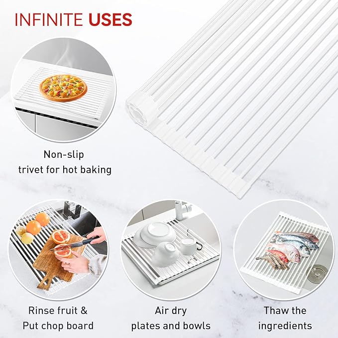 MERRYBOX Roll Up Dish Drying Rack Silicone Wrapped Over The Sink Dish Rack - Image 3