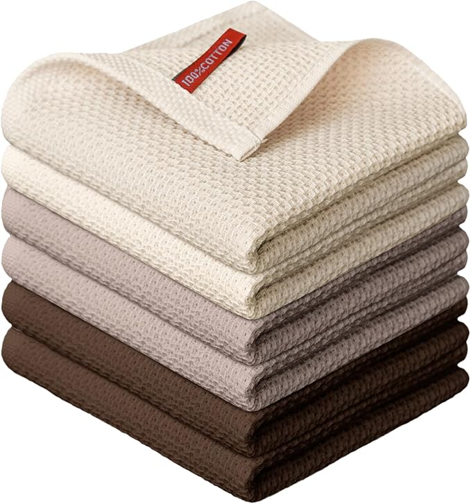 Artoid Mode 100% Cotton Beige Dark Coffee Brown Waffle Weave Kitchen Dish Cloths by ArtoidMode