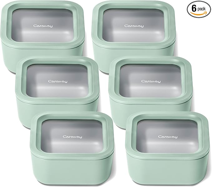 Caraway 6pc Glass Food Storage Set – 4.4 Cup Food Containers by Caraway