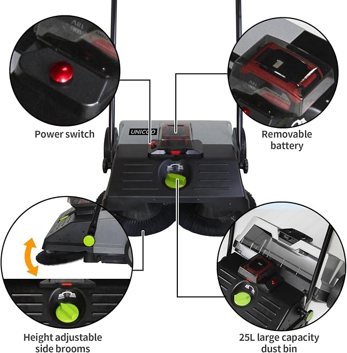 UNICOO® Electric Hand Push Floor Sweeper – Battery Powered Walk-Behind Sweeper - Image 8